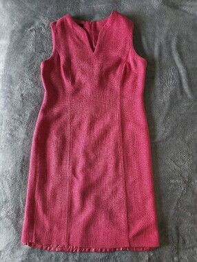 Talbots Pink Tweed Sleeveless Split-Neck Sheath Dress - Size 10